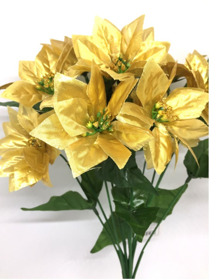 Buquê Natal Bico de Papagaio Lamê Dourado 12 Flores 35cm - coopera